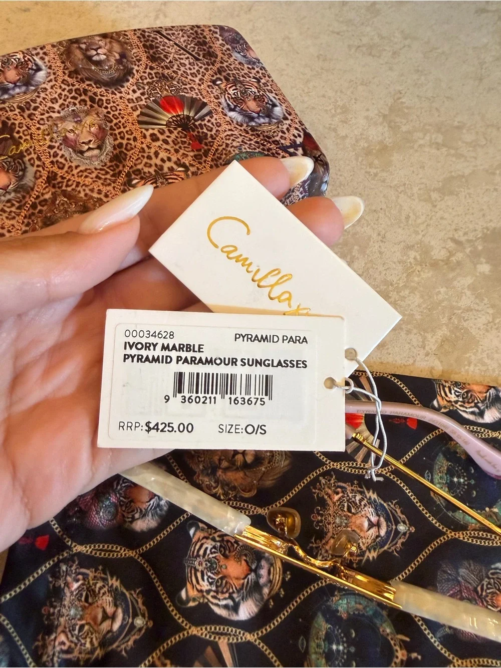 Camilla Ivory Marble Pyramid Paramour Sunglasses - Gold Accents